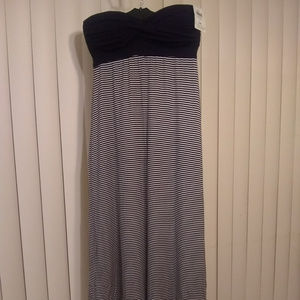 Black striped strapless maxi dress